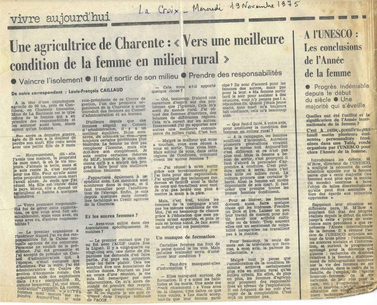 Interview Marthe La Croix 1975